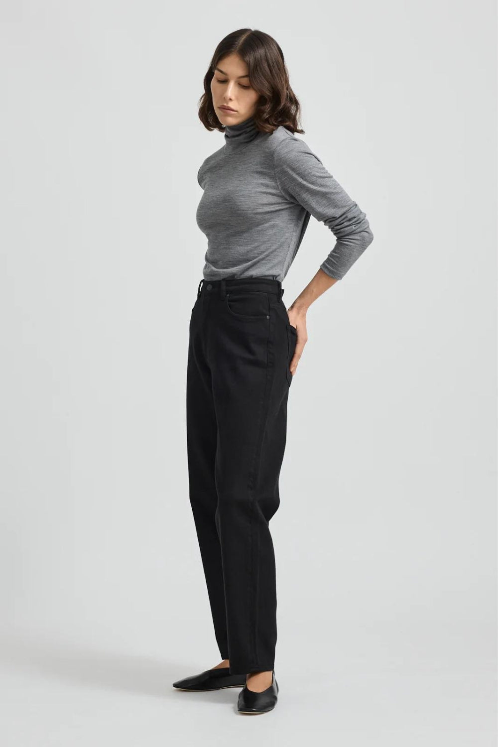 Turtleneck Merino Tee - Mid Grey