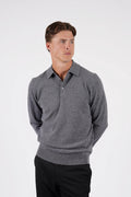 Pure Merino Wool L/S Polo - Grey Marle