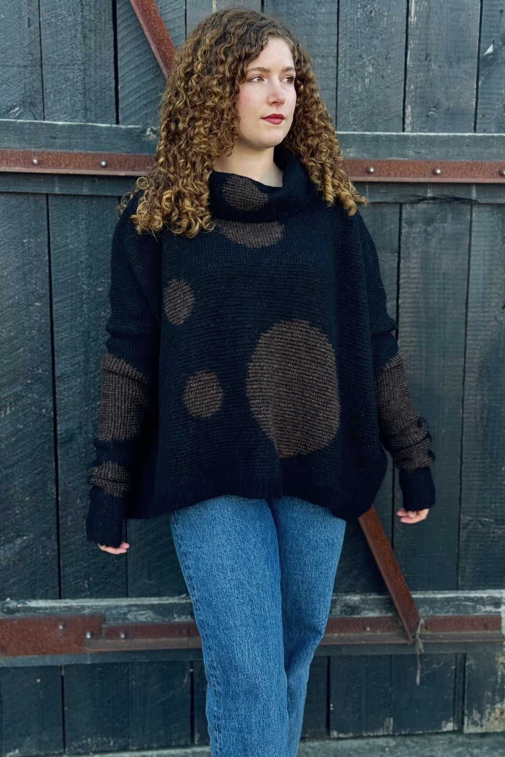 Oversize Alpaca Spot Sweater - Black/Mocha