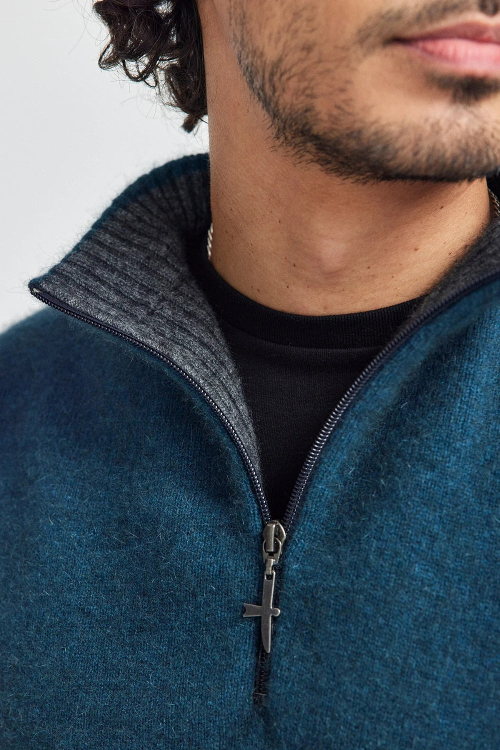 Men's Estuary Half Zip Sweater - Deep Teal/ Slate