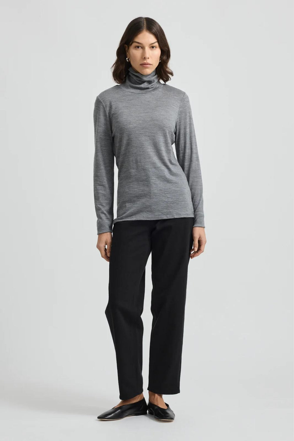 Turtleneck Merino Tee - Mid Grey