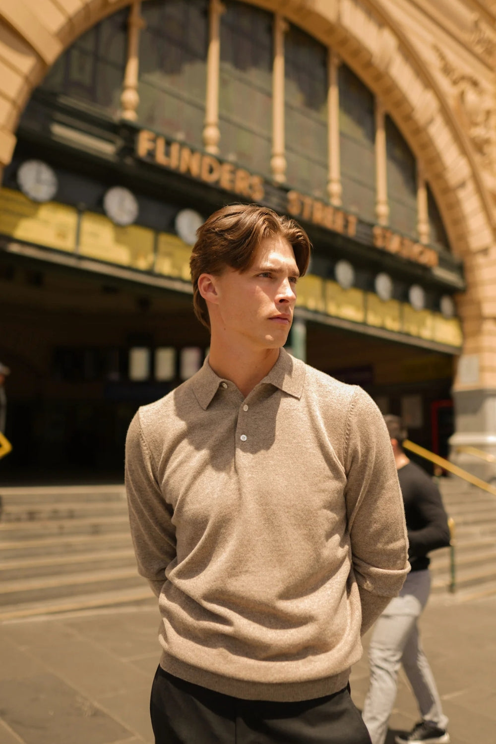 Pure Merino Wool L/S Polo - Oak Marle