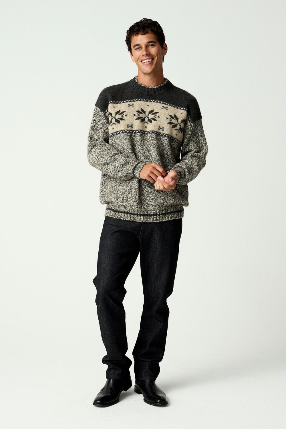 Unisex Heritage Alpine Sweater - Latte/ Basalt Twist