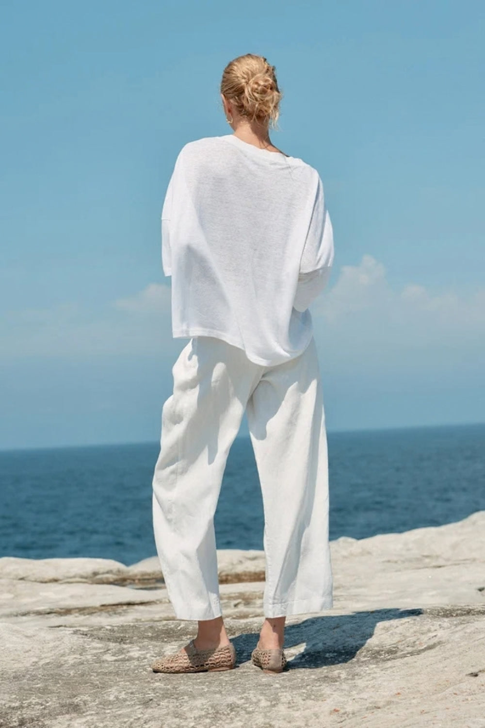 Linen Oversized Box Tee - White