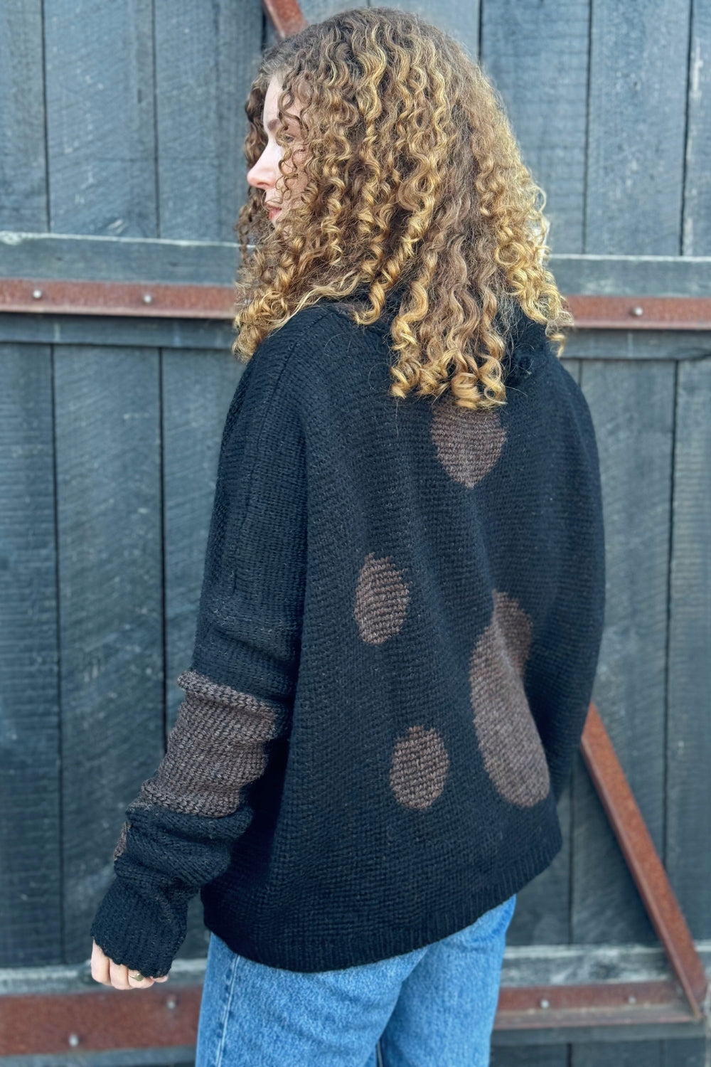 Oversize Alpaca Spot Sweater - Black/Mocha