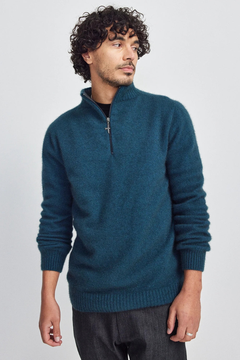 Men's Estuary Half Zip Sweater - Deep Teal/ Slate