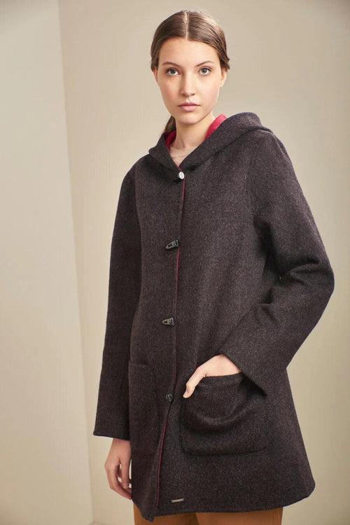 Anastasia Reversible Duffle Coat - Anthracite/Red