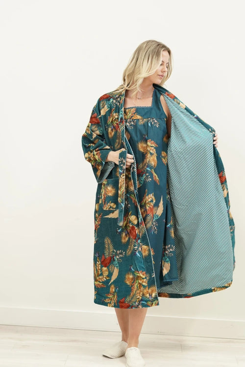 Autumn Leaf Velvet Robe - Blue