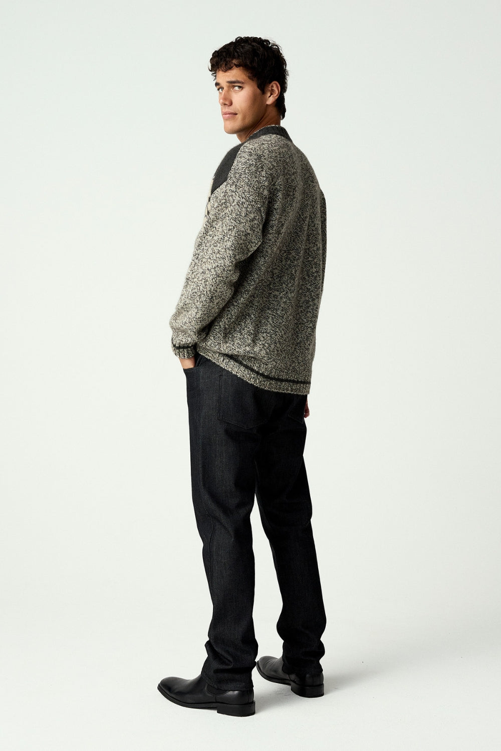 Unisex Heritage Alpine Sweater - Latte/ Basalt Twist