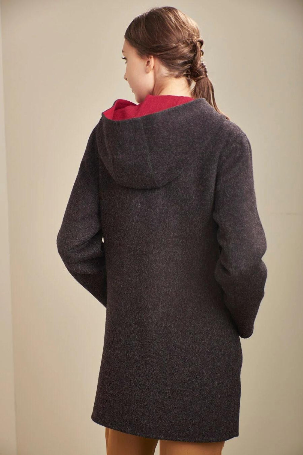 Anastasia Reversible Duffle Coat - Anthracite/Red