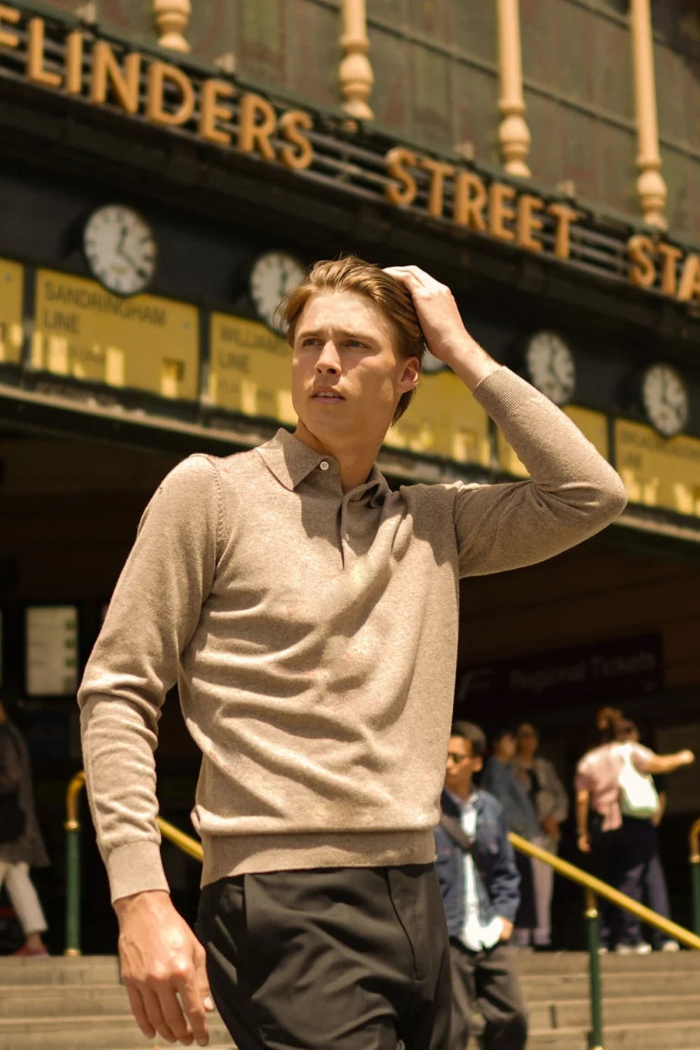 Pure Merino Wool L/S Polo - Oak Marle
