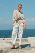 Linen Oversized Box Tee - Natural
