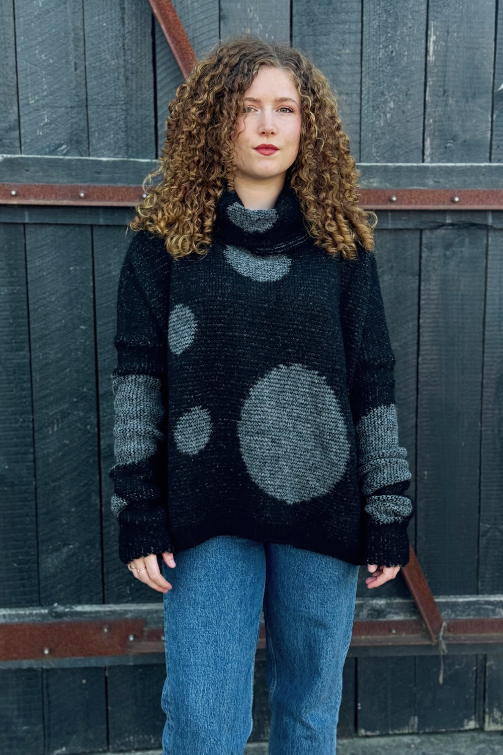 Oversize Alpaca Spot Sweater - Black/Grey