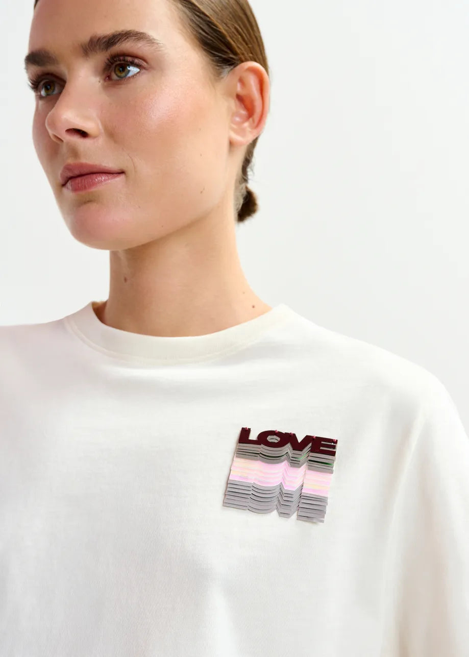 Love T-Shirt w Sequin - Off White