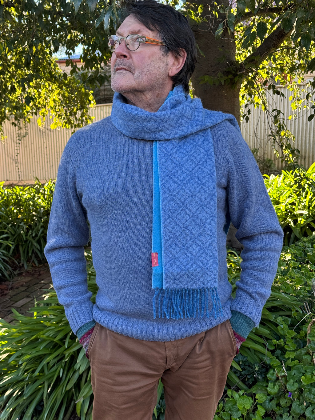 Unisex Arequipa Baby Alpaca Sweater - Light Blue & Natural