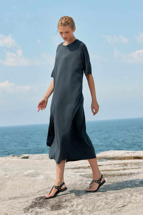 Box Cotton Long T-Shirt Dress - Black