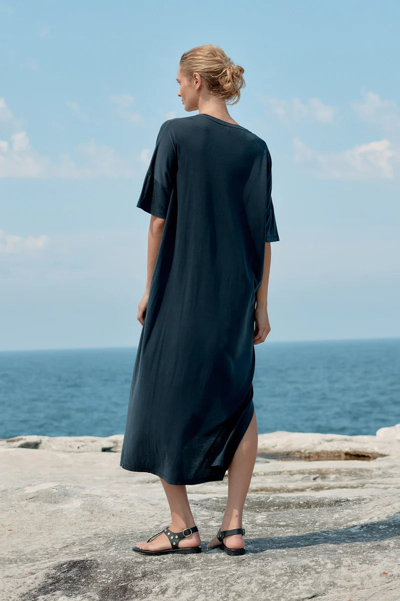 Box Cotton Long T-Shirt Dress - Black