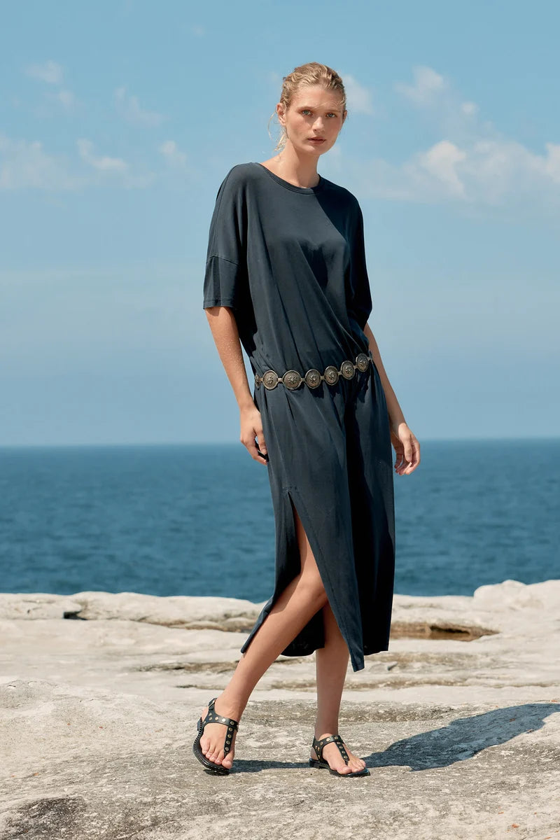Box Cotton Long T-Shirt Dress - Black