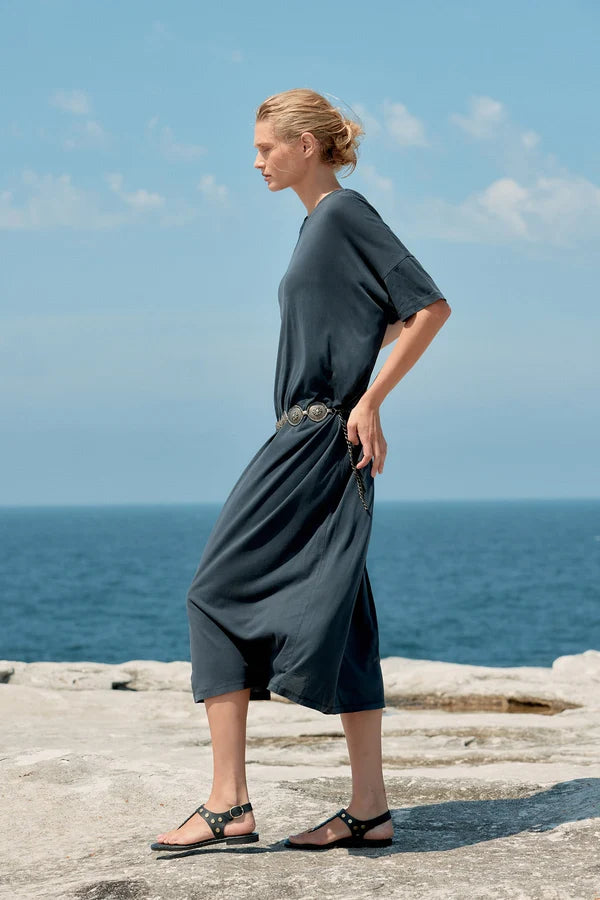 Box Cotton Long T-Shirt Dress - Black