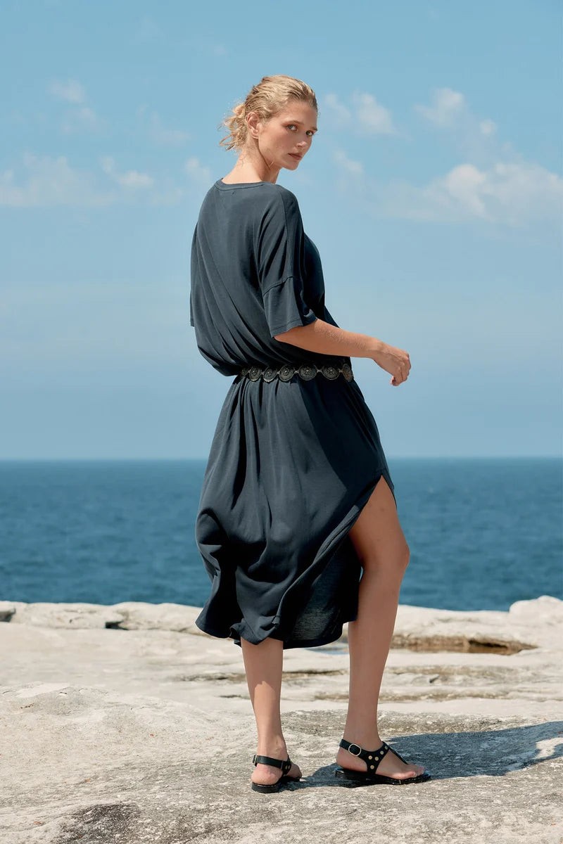 Box Cotton Long T-Shirt Dress - Black