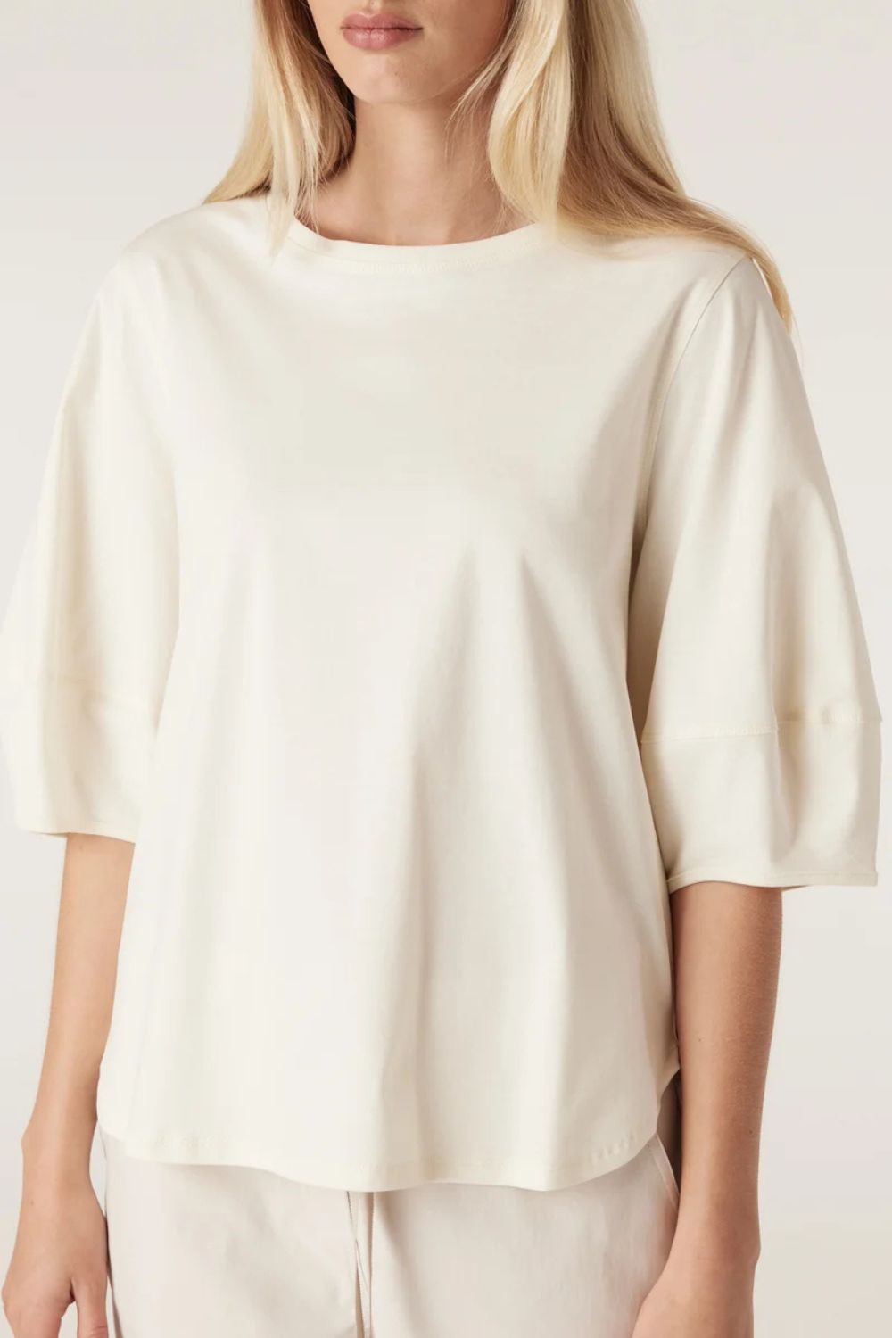 Cable Pima Lantern Sleeve Top - Cream