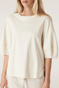 Cable Pima Lantern Sleeve Top - Cream
