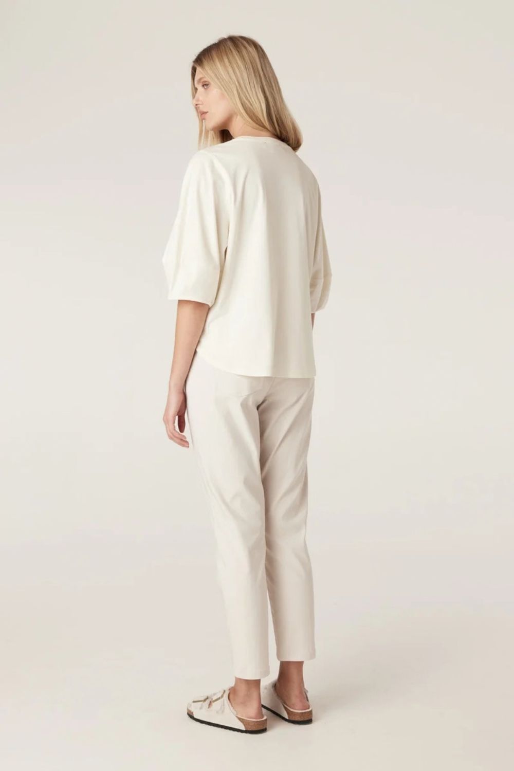 Cable Pima Lantern Sleeve Top - Cream