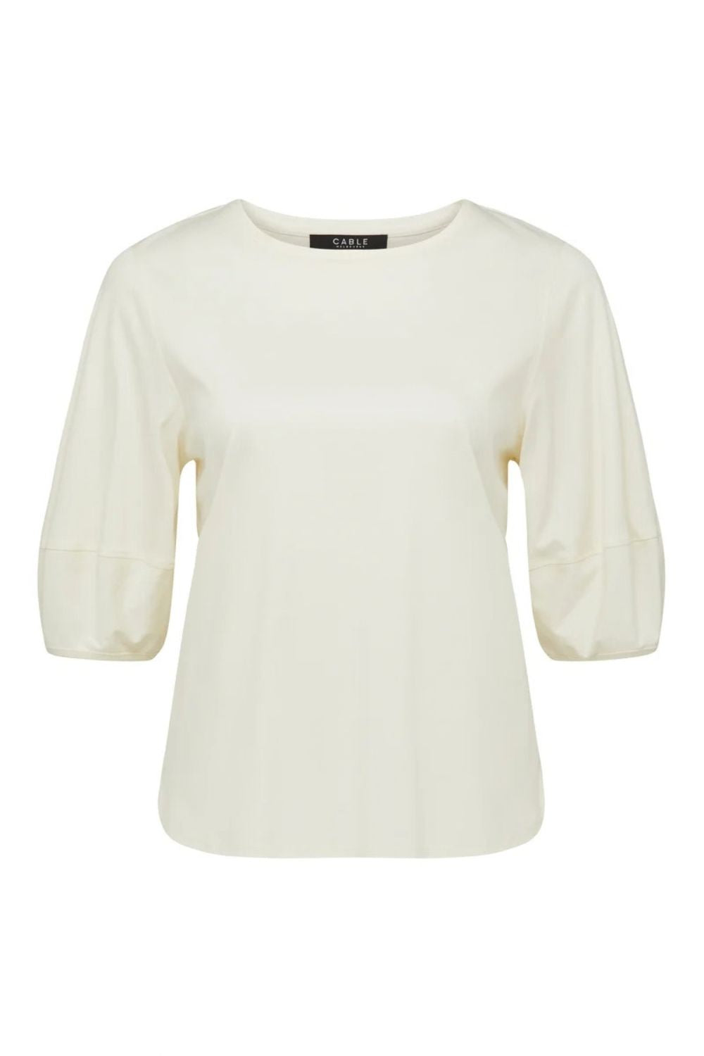Cable Pima Lantern Sleeve Top - Cream