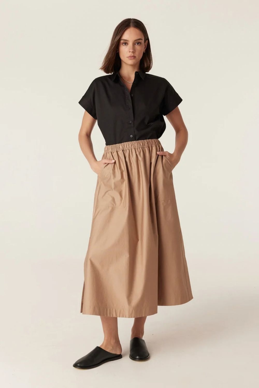 Cable Pima Cotton Skirt - Camel