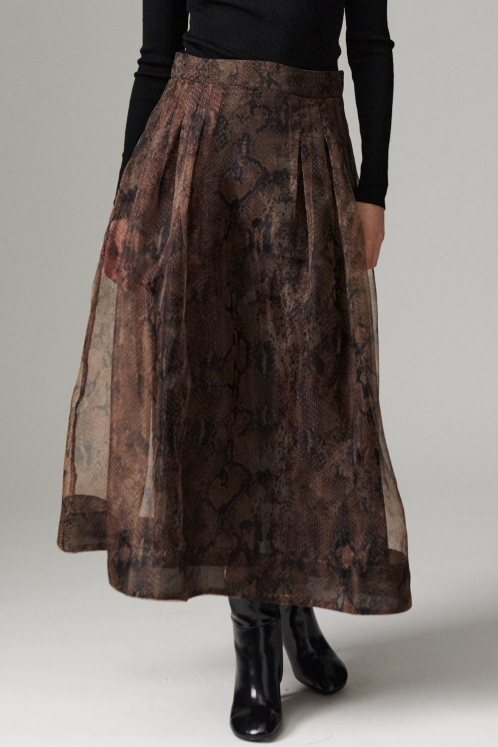 DAYChai Organza Skirt - Brown Snakey