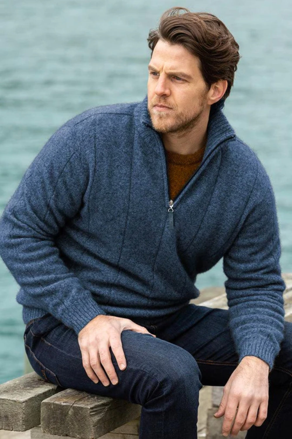 Men's Javelin Zip Neck Sweater - Neptune