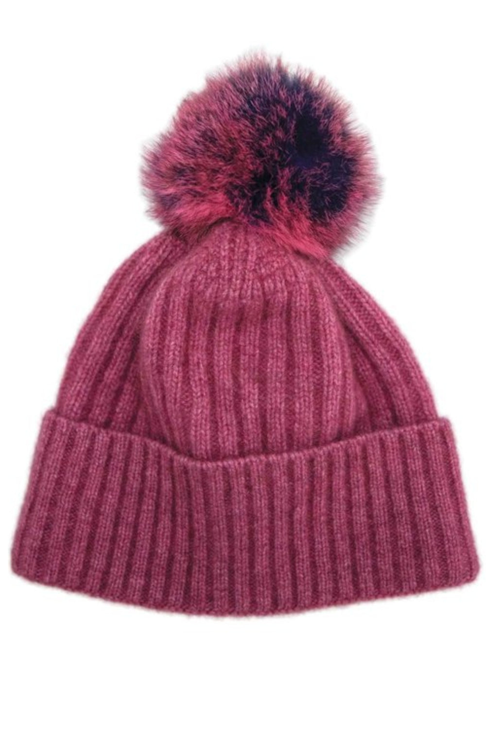 Fur Pom Pom Beanie - Rose/Wildberry