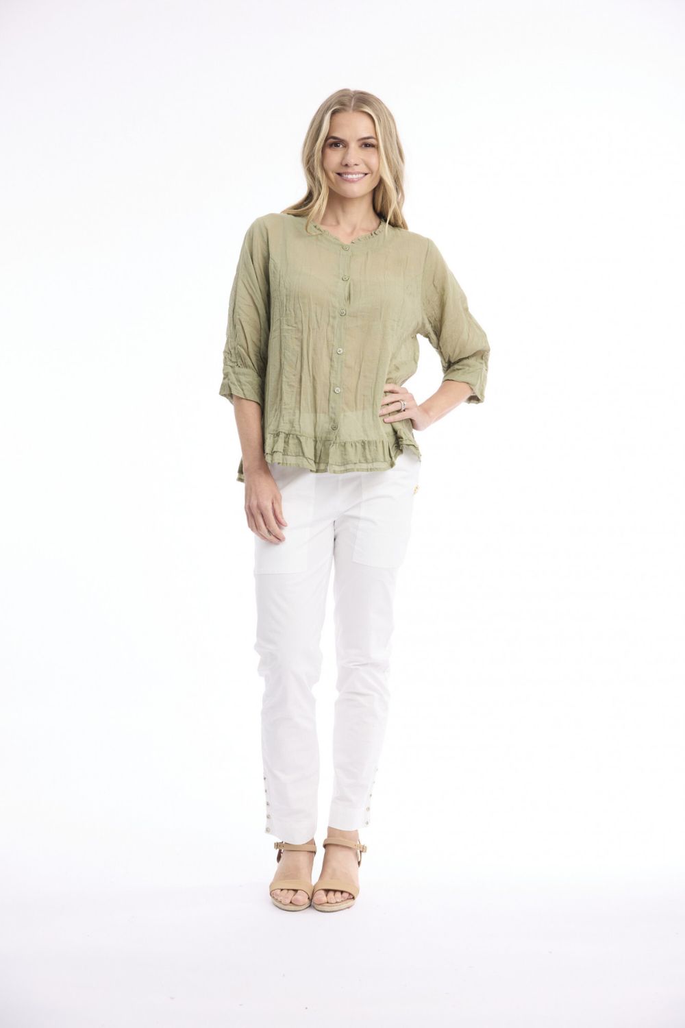 Cotton Gauze Button-through - Khaki