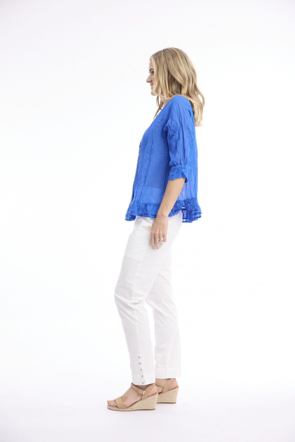 Cotton Gauze Button-through - Blue