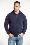 Mens Zip Collar Jumper - Indigo