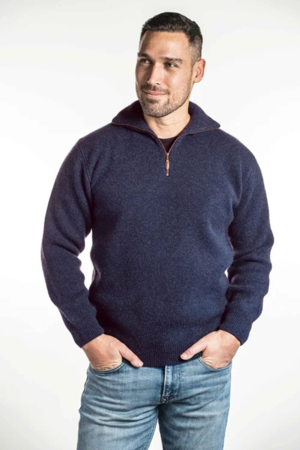 Mens Zip Collar Jumper - Indigo