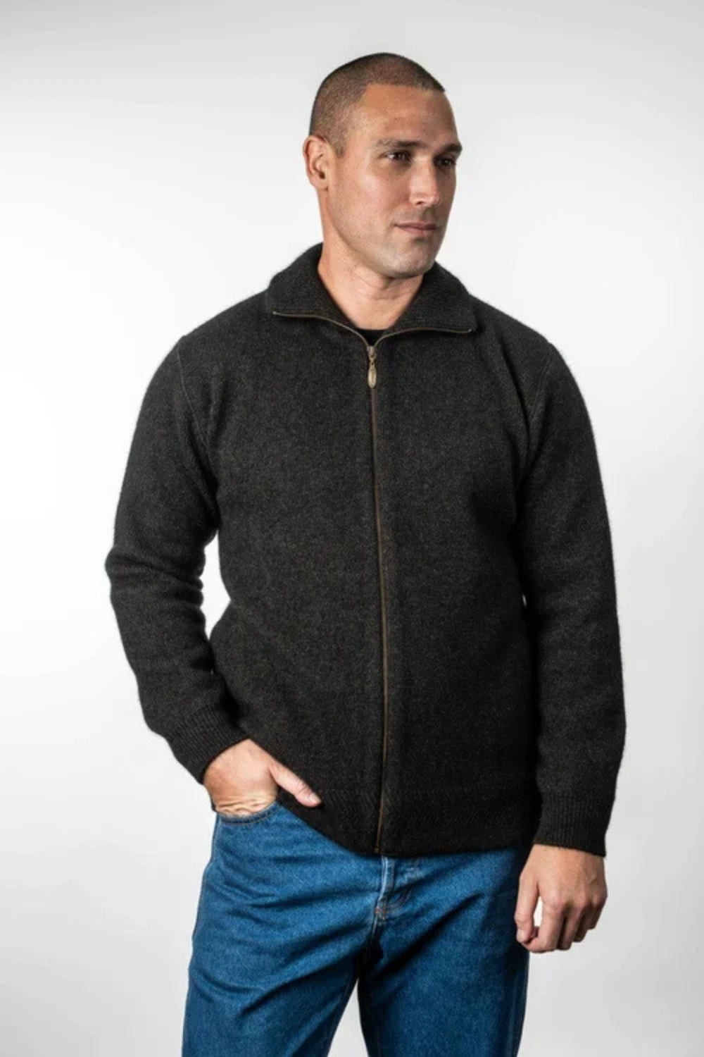 Mens Zip Thru Collared Jacket - Charcoal