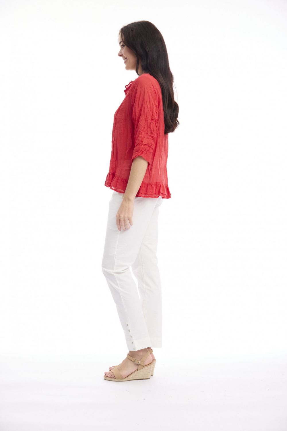 Cotton Gauze Button-through - Red