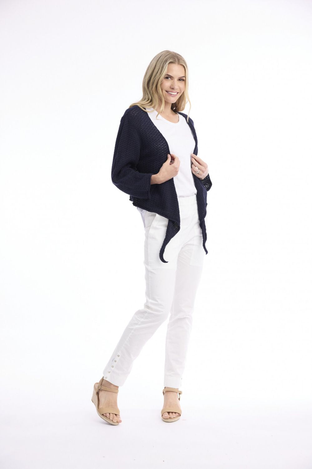 Orientique Knit Tie Shrug - Navy