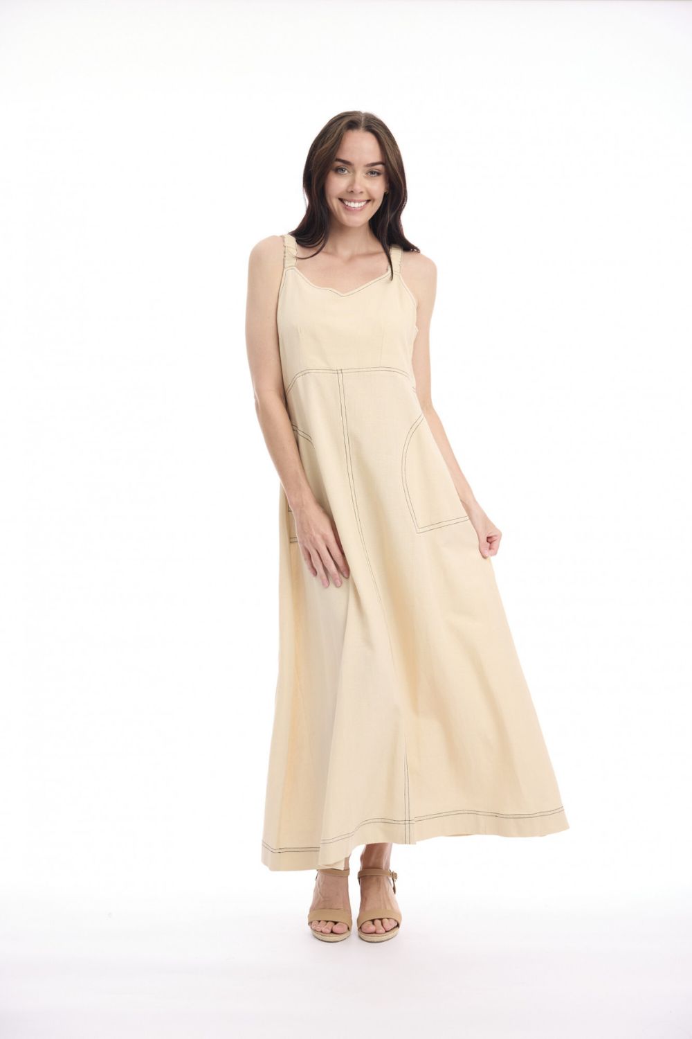 Orientique Linen Strap Dress - Sand