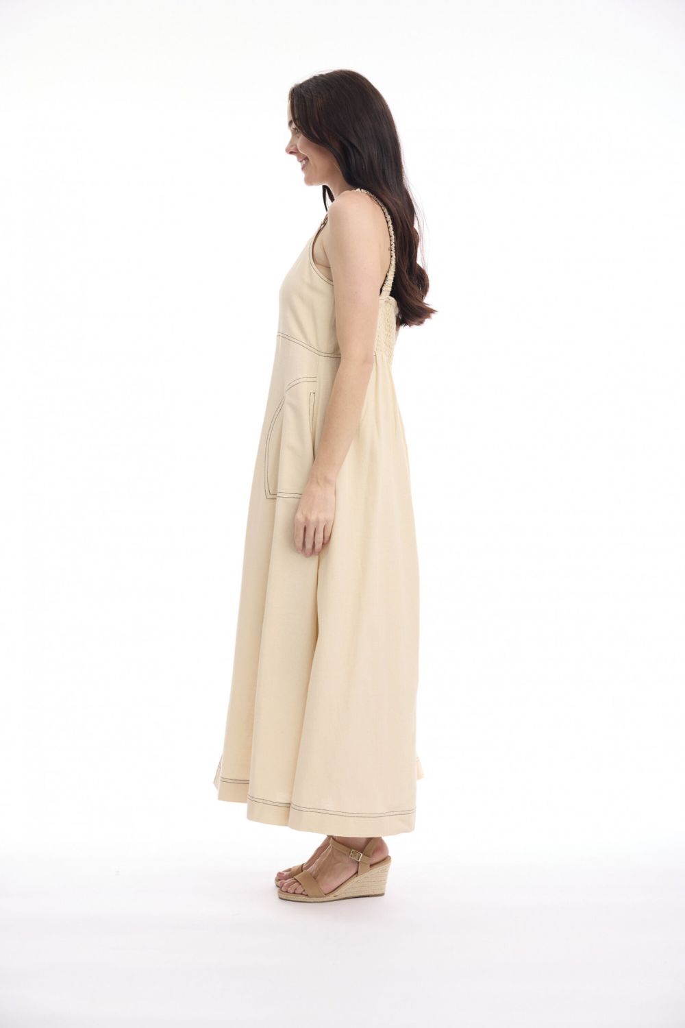 Orientique Linen Strap Dress - Sand