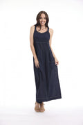 Orientique Linen Strap Dress - Navy