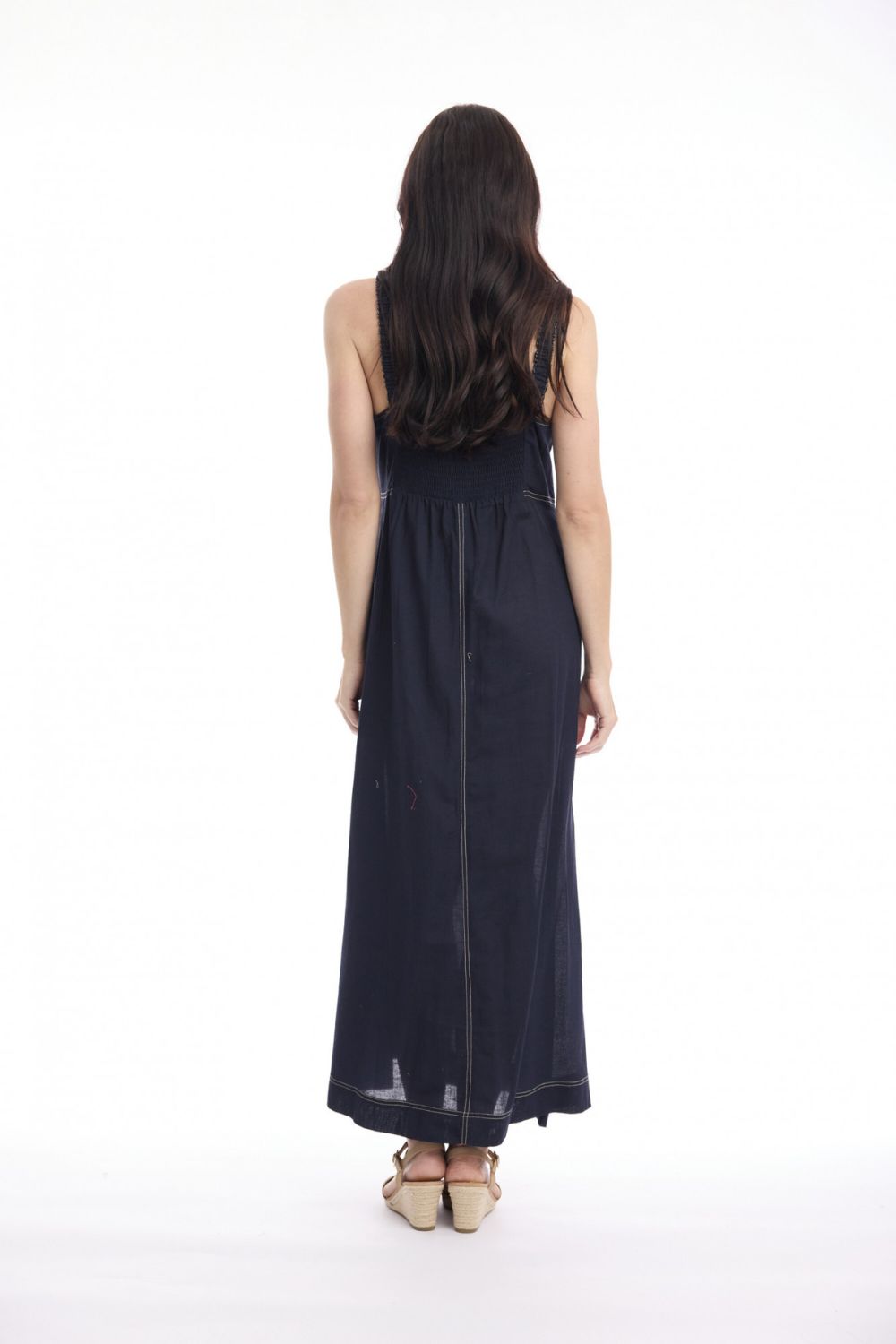 Orientique Linen Strap Dress - Navy