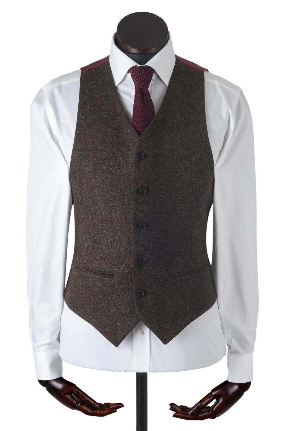 Martin Tweed Waistcoat - Shetland Triple Windowpane Bronze
