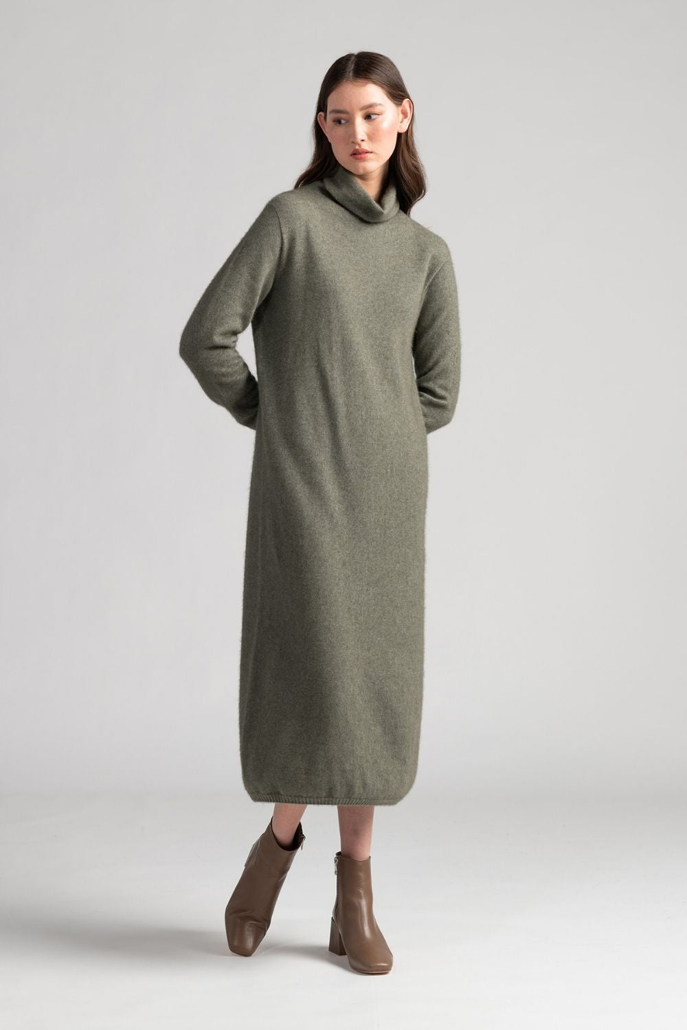 slim fit dress slacks Sage Green Ribbed Knit Dress with Split main image 1