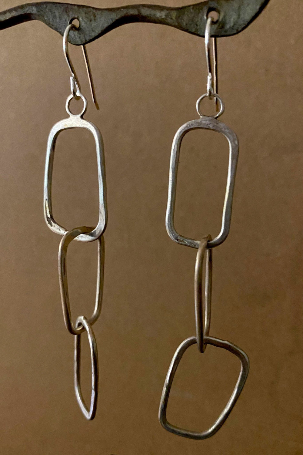 Sterling Silver Square Link Chain Earrings W62